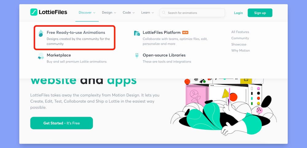 2 Get free Lottie animation from Lottiefiles website 709fa