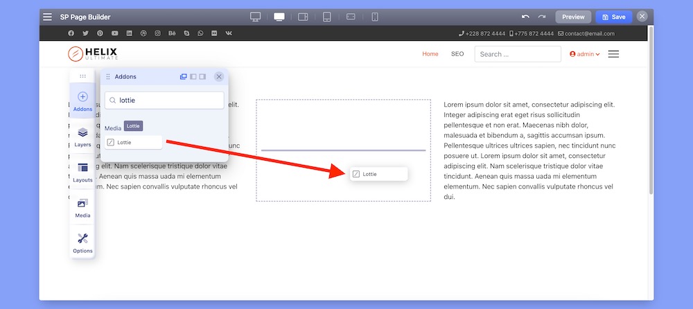 5 Dragging the lottie addon into the article d3eba