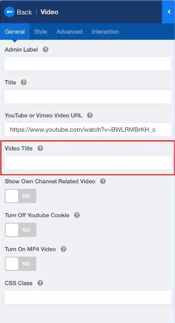 sp page builder 3.8.9 Video Title Text